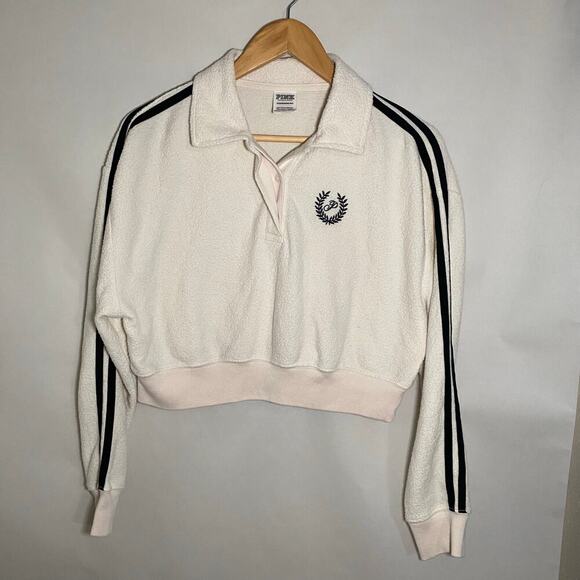 Victoria Secret Pink Reverse Fleece Cropped Polo Sweatshirt Xsmall - Picture 4 of 10